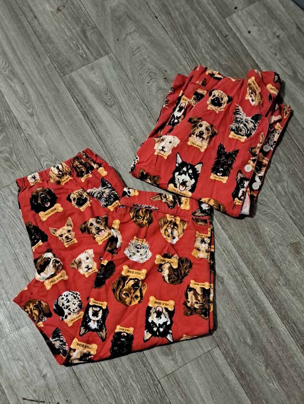 Nick & Nora Red Dog Face Print Pajama Set